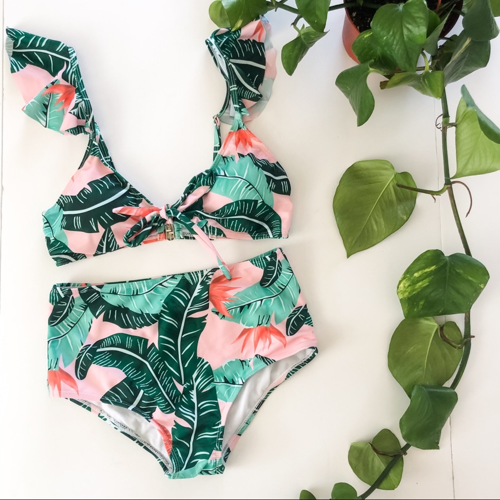 *SOLDBoutique Brand Pink & Leaf Printed Bikini Set